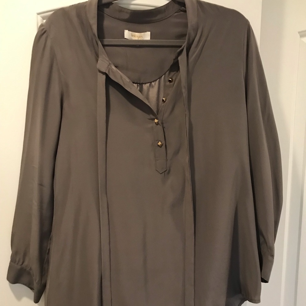 Grey Long Sleeved Silk Brit Ryan Blouse - Medium